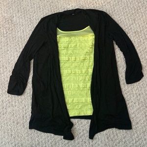 AB Studio size M green tank/black cardigan combo
